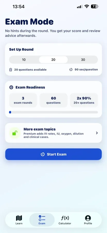 Schermafbeelding van NurseDose Trainer: med math voor amerikaanse verpleegkundestudenten.
